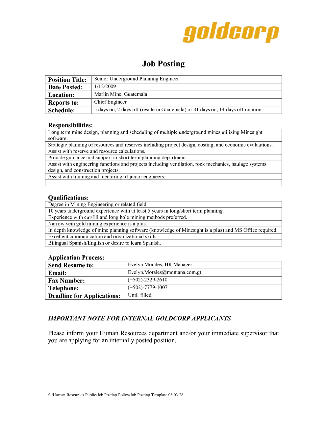 Sample Job Posting - Free Printable Documents Regarding Internal Job Posting Template Word