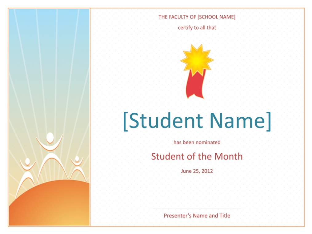 Student Of The Month Award (Elementary) - Free Certificate Templates In Regarding Free Printable Student Of The Month Certificate Templates