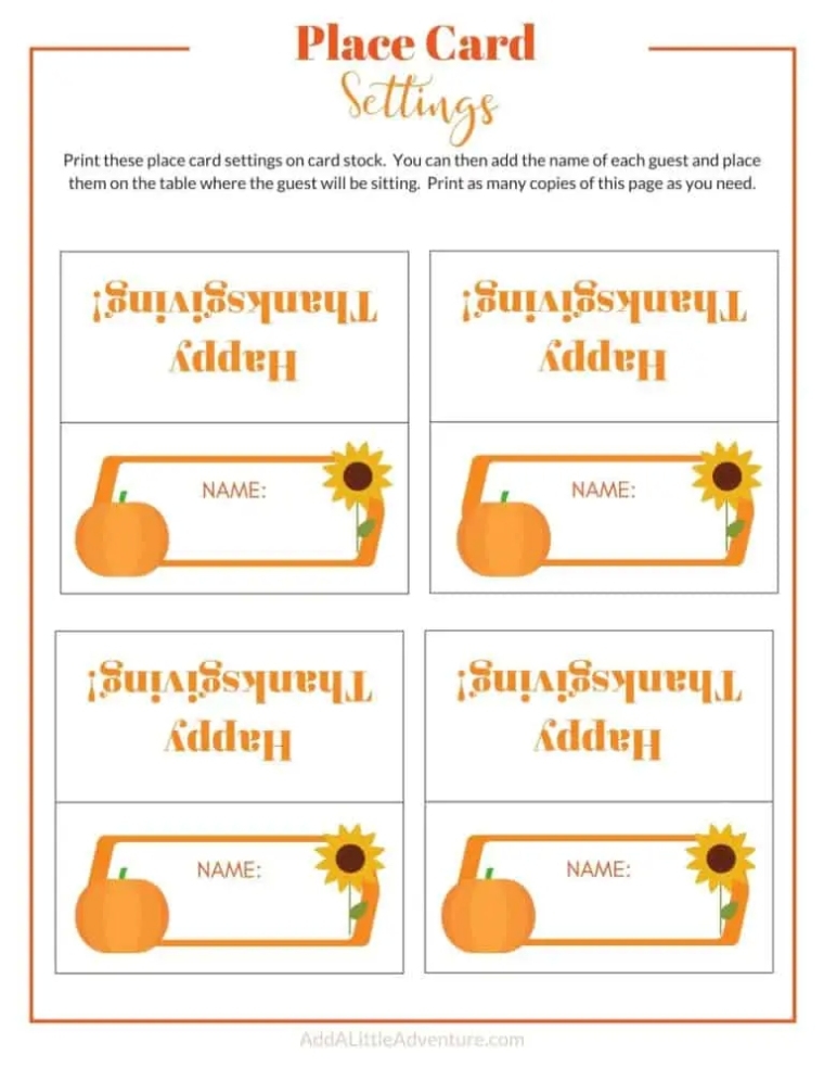 Thanksgiving Place Cards Printable - Diy Template - Add A Little Adventure Throughout Thanksgiving Place Card Templates