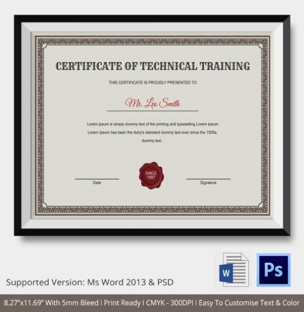 Training Certificate Template - 14+ Free Word, Pdf, Psd Format Download Pertaining To Template For Training Certificate