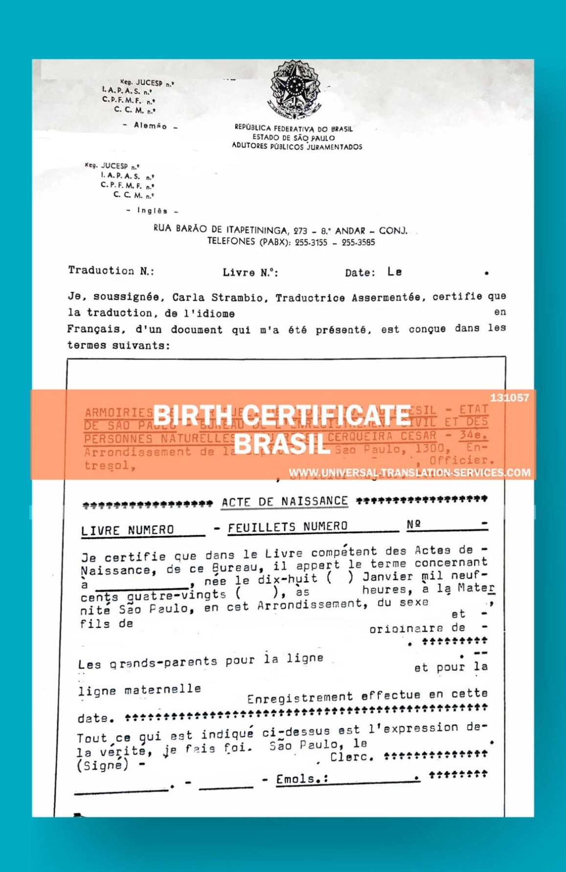 Translation Brazil Birth Certificate For $15 — Same Day Delivery regarding Birth Certificate Translation Template