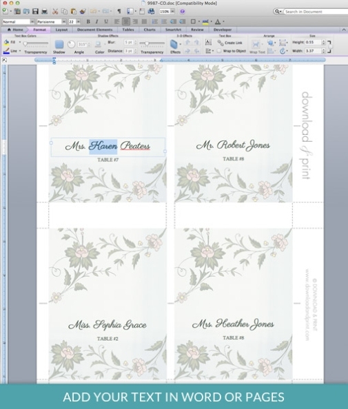 Watercolor Flowers Place Card Template | Download & Print Inside Wedding Place Card Template Free Word