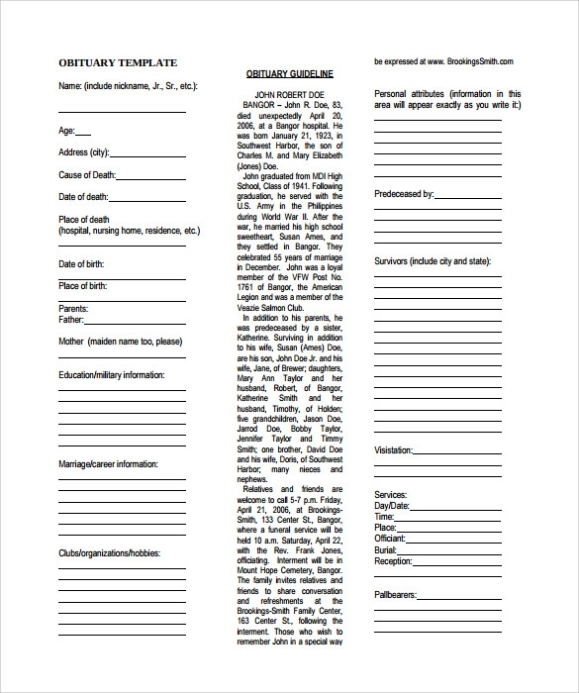 Where To Get An Obituary Template For Free Inside Fill In The Blank Obituary Template